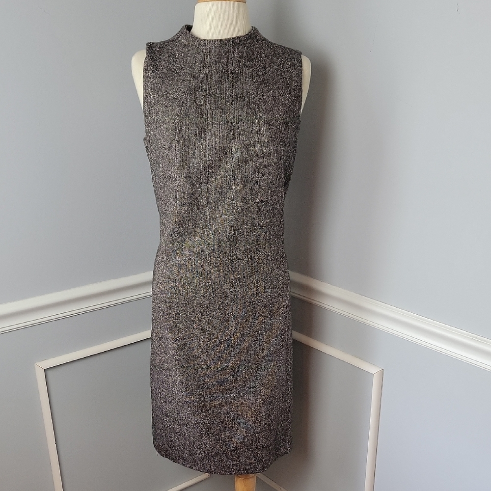 APOSTROPHE Brown Tweed Wool Blend Lined Preppy Business Midi‎ Sheath Dress 14